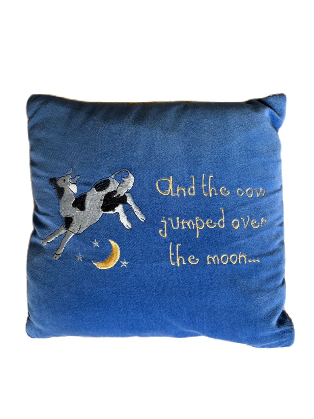 Nursery pillow And the Cow Jumped over the Moon blue yellow